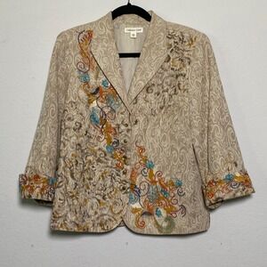 Coldwater Creek Beige Embroidered Floral Blazer Jacket Women's Size 12 Capsule